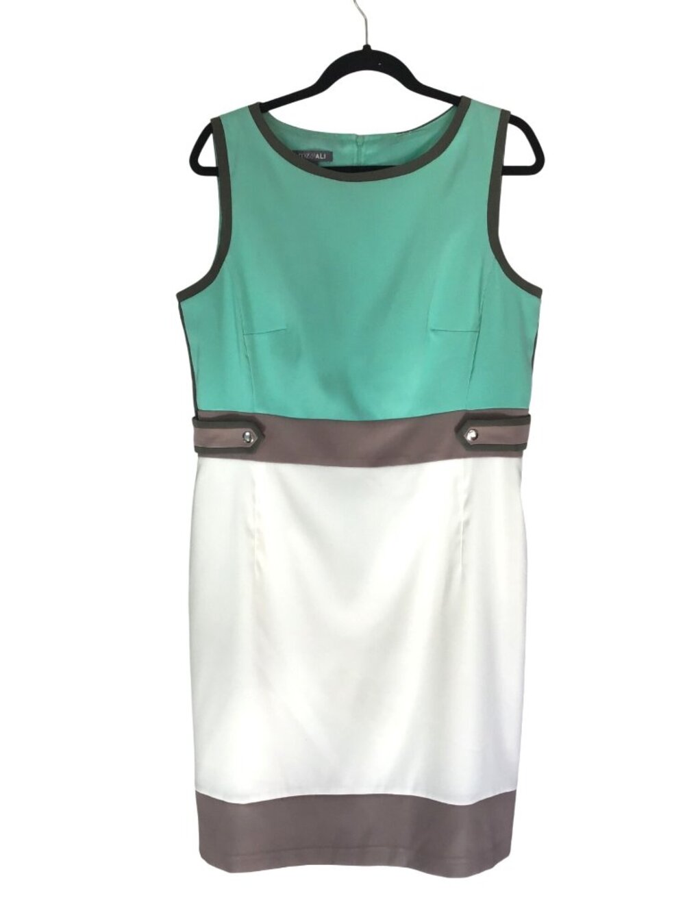 ROZ & ALI- WOMEN GREEN/ CREAM ZIP-UP CLOSURE MIDI DRESS SIZE 16